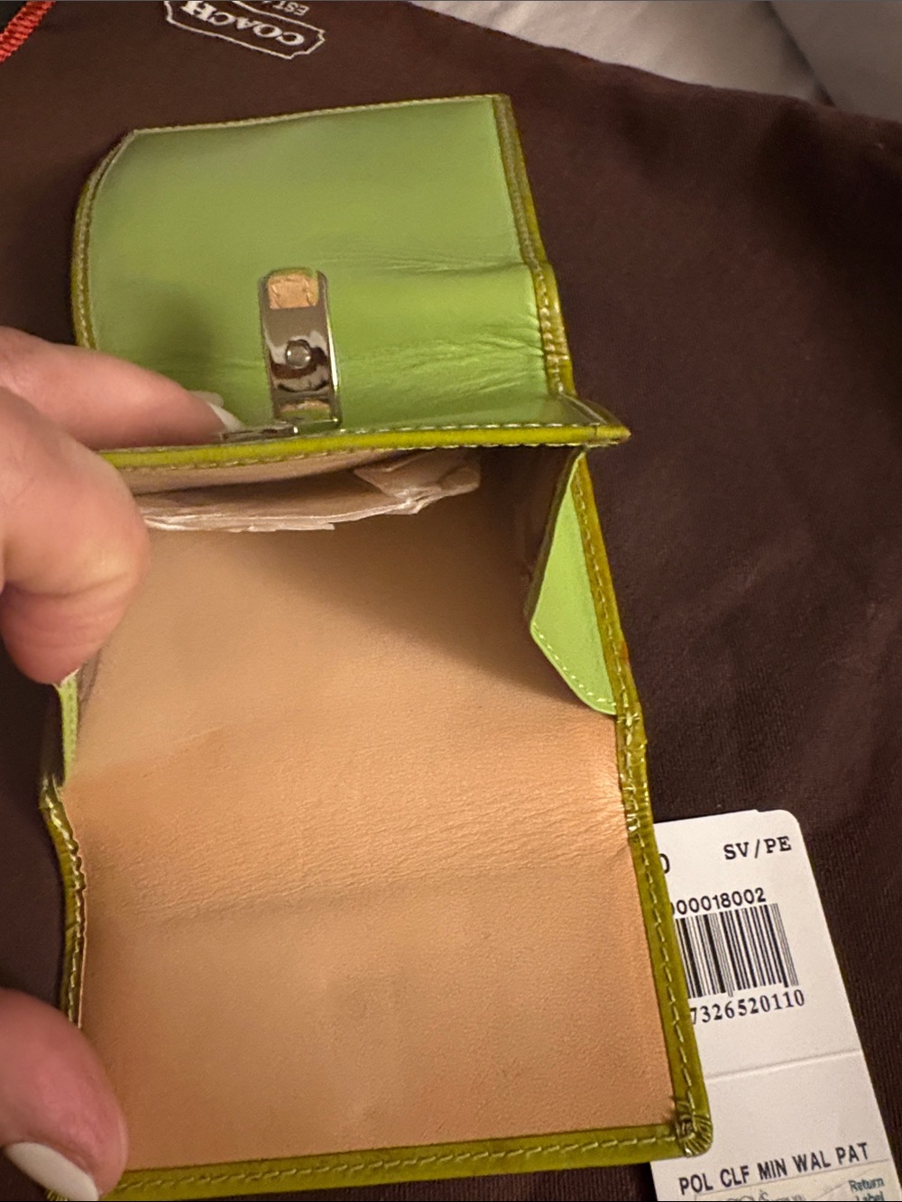 Coach Lime Green Trifold Wallet with Tan Interior - Picture 6 of 9